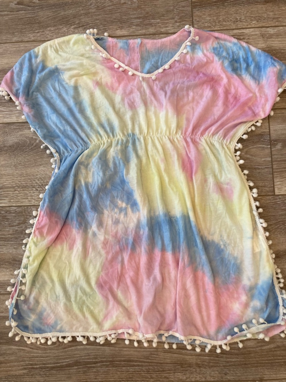 Girls Pastel Tie-Dye Pom Pom Beach Cover-Up